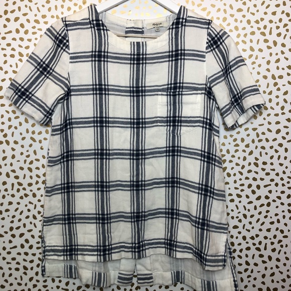 Madewell Tops - MADEWELL gingham BLUE + White Shortsleeve XXS